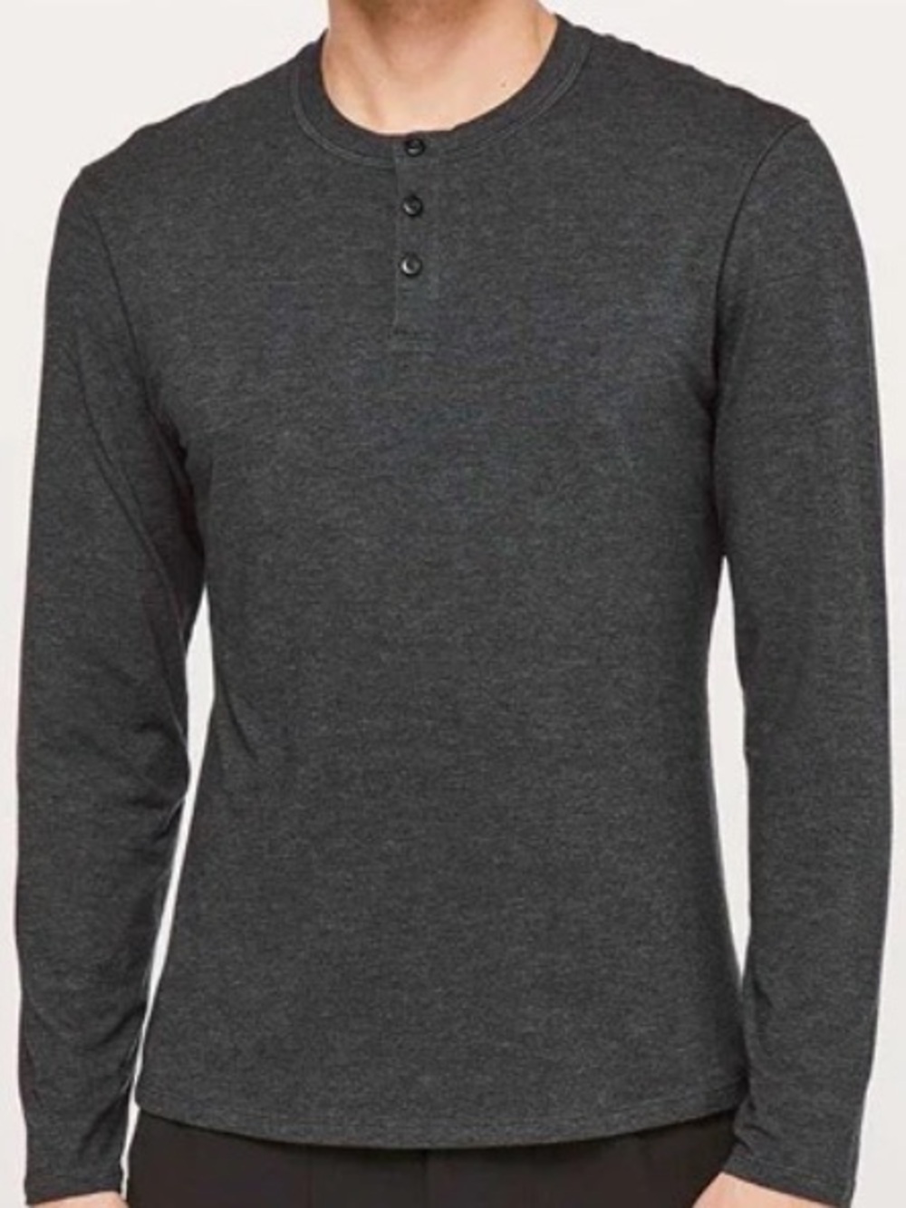 Lululemon 5 Year Basic Henley T-Shirt Men M Heathered Black Long Sleeve Stretch
